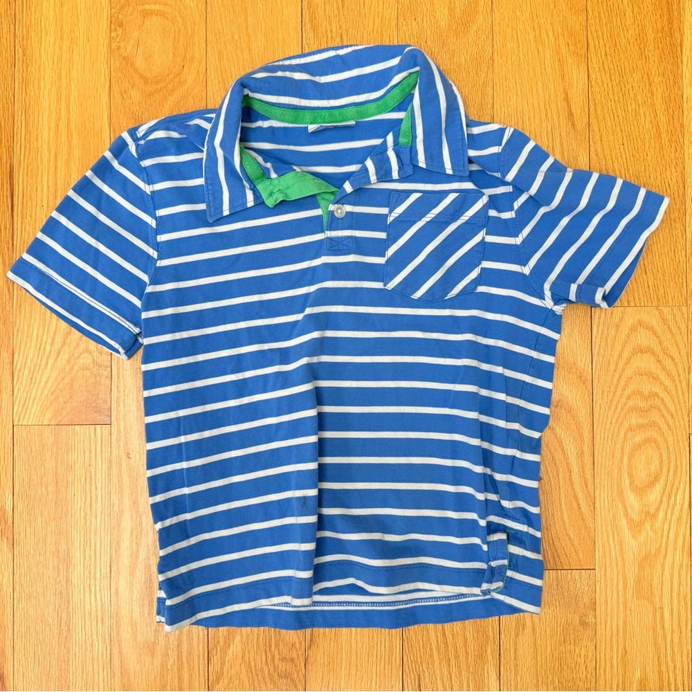 Hanna Anderson Boys Blue White Stripe Shirt - Size 120cm (4/5)